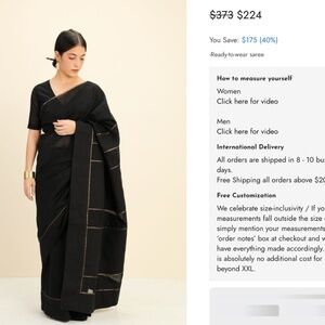 NWT SHAKUNTALA SAREE AND BLOUSE FROM TURN BLACK, S